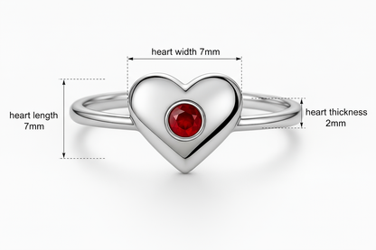Heart ring measurements - 7mm length, 7mm width, 2mm thickness