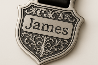 Km3 Silver Shield Keychain with Custom Engraving - Premium Quality S501025 - Rosa argento