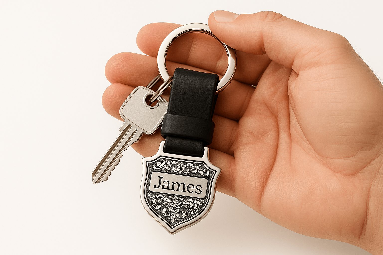 Km3 Silver Shield Keychain with Custom Engraving - Premium Quality S501025 - Rosa argento