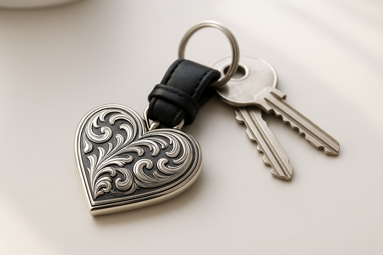 Keychain with Keys on White Table