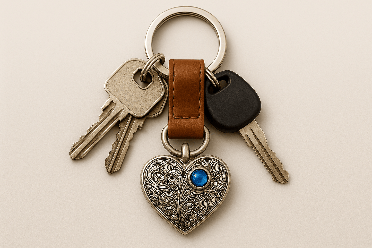 Ks14 Silver Heart Keychain - Premium Quality S501425 - Rosa argento