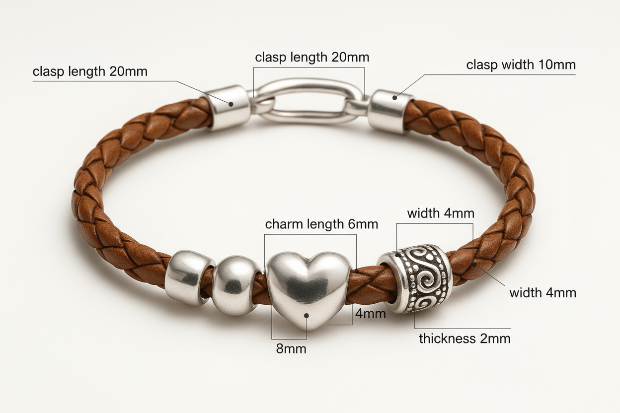 Leather bracelet measurements - 6mm length, 4mm width, 2mm thickness