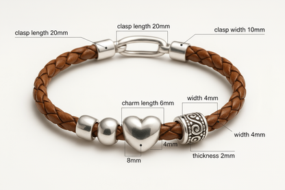 Leather bracelet measurements - 6mm length, 4mm width, 2mm thickness