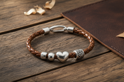 Leather bracelet styled on rustic surface