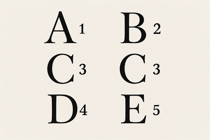 Letters A-E numbered 1-5