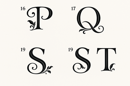 Letters P-T numbered 16-20