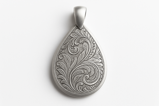 Matte silver pendant with intricate engraving