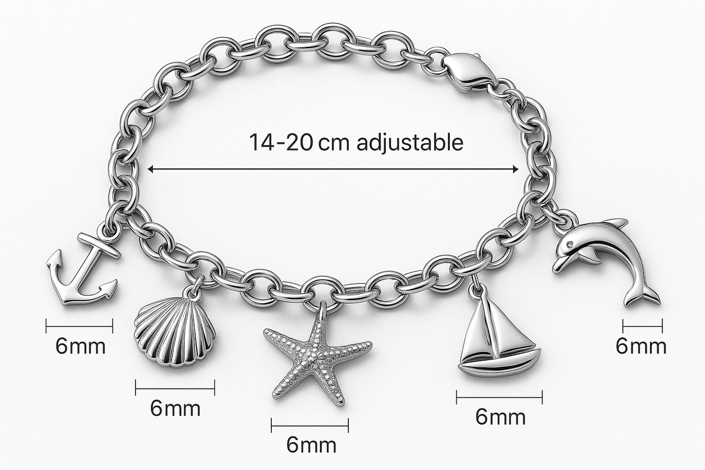 Sterling Silver Charm Bracelet - Handcrafted Jewelry S301525 - Rosa argento