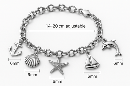 Sterling Silver Charm Bracelet - Handcrafted Jewelry S301525 - Rosa argento