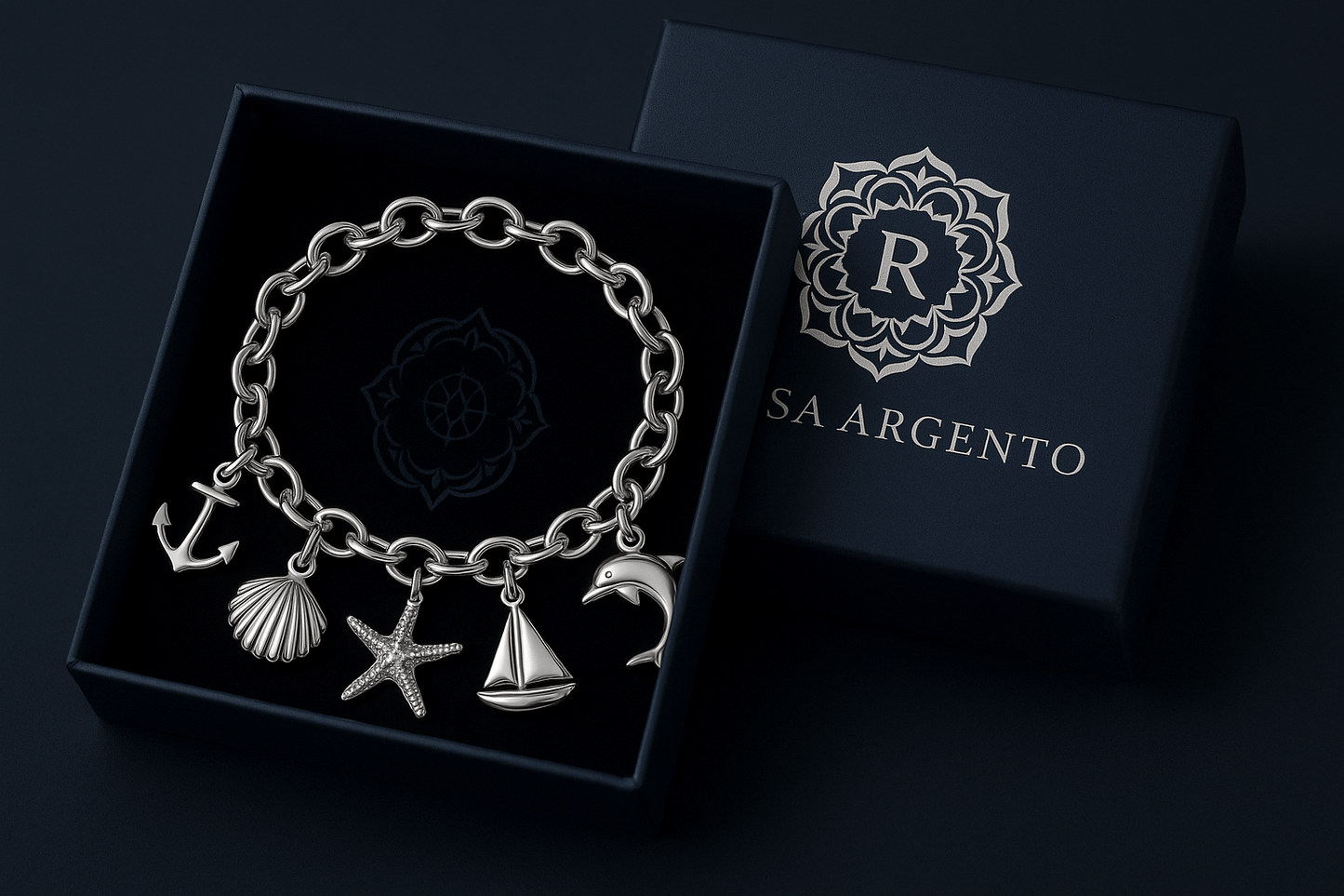 Sterling Silver Charm Bracelet - Handcrafted Jewelry S301525 - Rosa argento