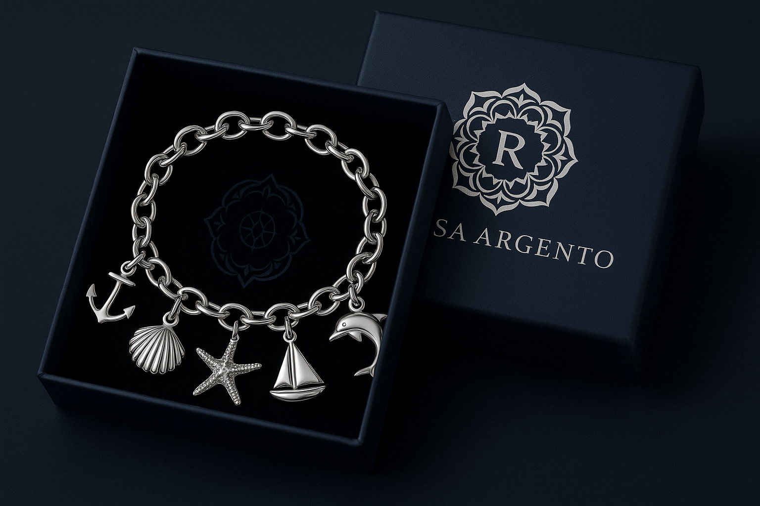 Sterling Silver Charm Bracelet - Handcrafted Jewelry S301525 - Rosa argento