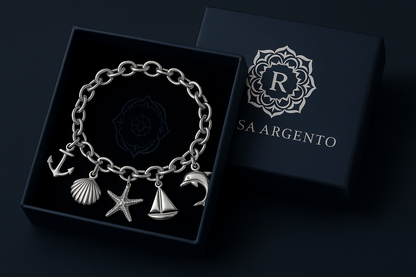 Sterling Silver Charm Bracelet - Handcrafted Jewelry S301525 - Rosa argento