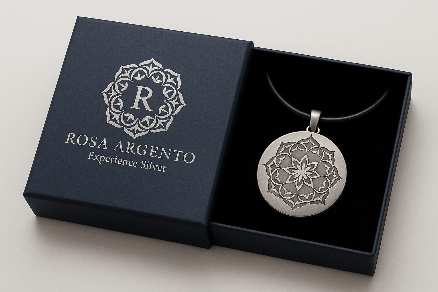 Sterling Silver Signature Pendant - Handcrafted Necklace Charm S201825 - Rosa argento
