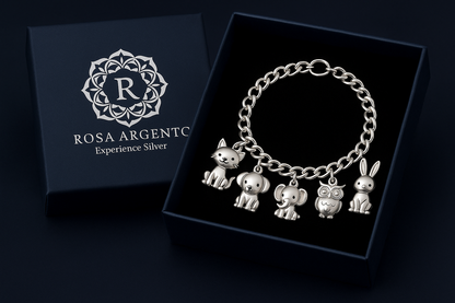 Navy blue packaging with Rosa Argento logo