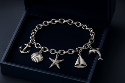 Sterling Silver Charm Bracelet - Handcrafted Jewelry S301525 - Rosa argento