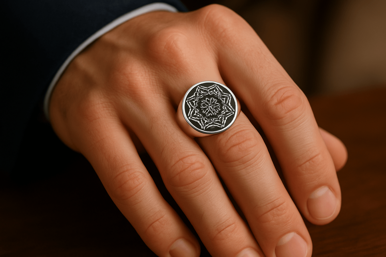 Sterling Silver Signature Ring - Handcrafted Jewelry S101925 - Rosa argento