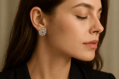 Sterling Silver Signature Earrings - Handcrafted Jewelry S400325 - Rosa argento