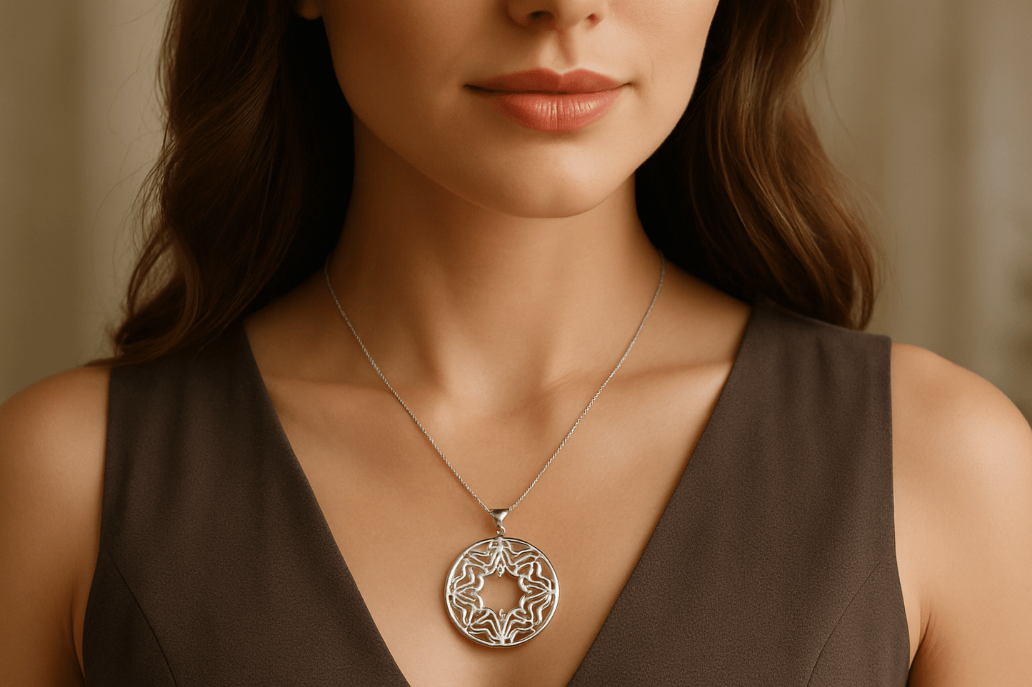 Sterling Silver Pendant - Handcrafted Necklace Charm S201925 - Rosa argento