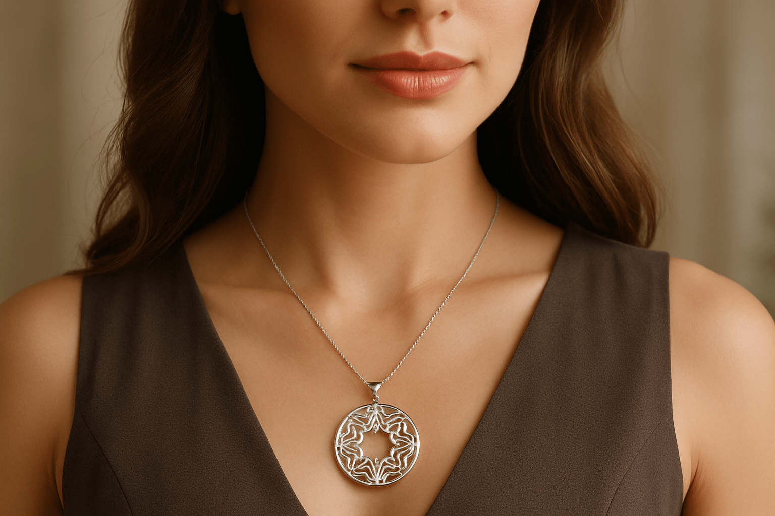 Sterling Silver Pendant - Handcrafted Necklace Charm S201925 - Rosa argento