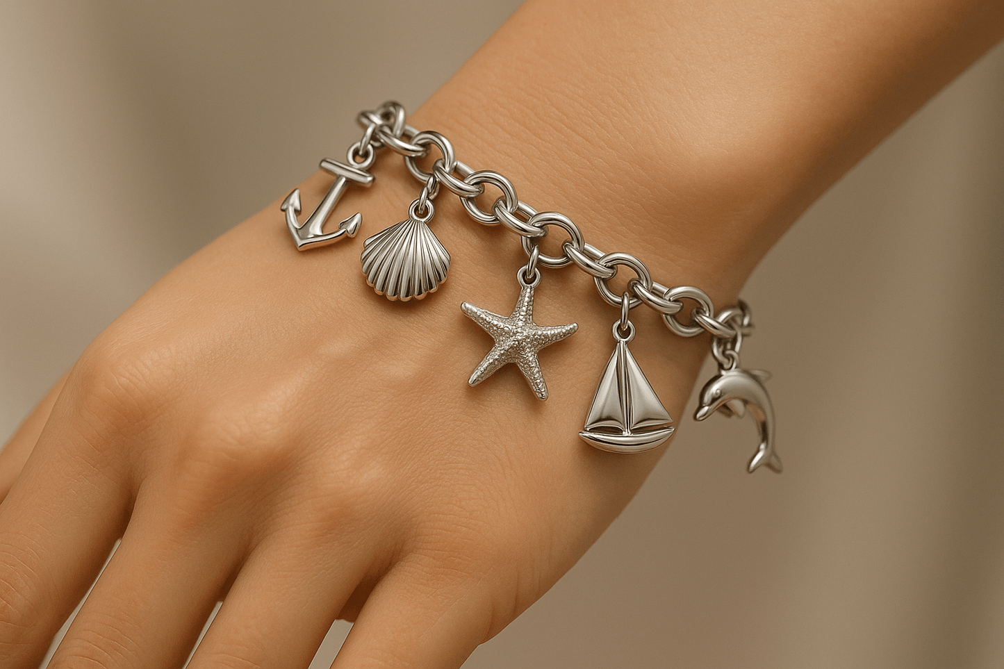 Sterling Silver Charm Bracelet - Handcrafted Jewelry S301525 - Rosa argento