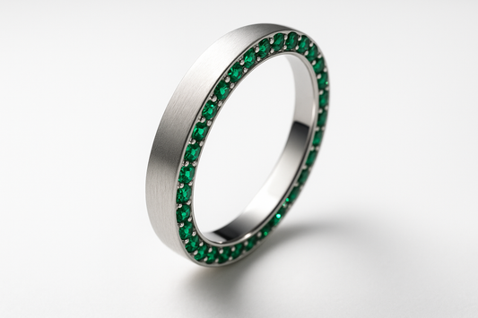 Oval silver ring with emerald stones