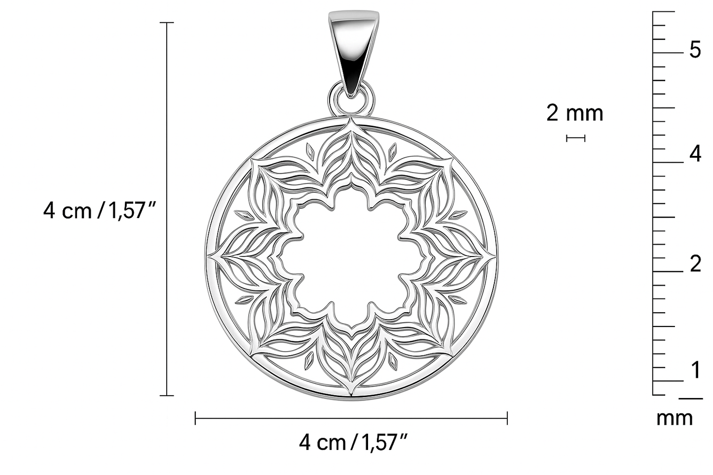 Sterling Silver Pendant - Handcrafted Necklace Charm S201925 - Rosa argento