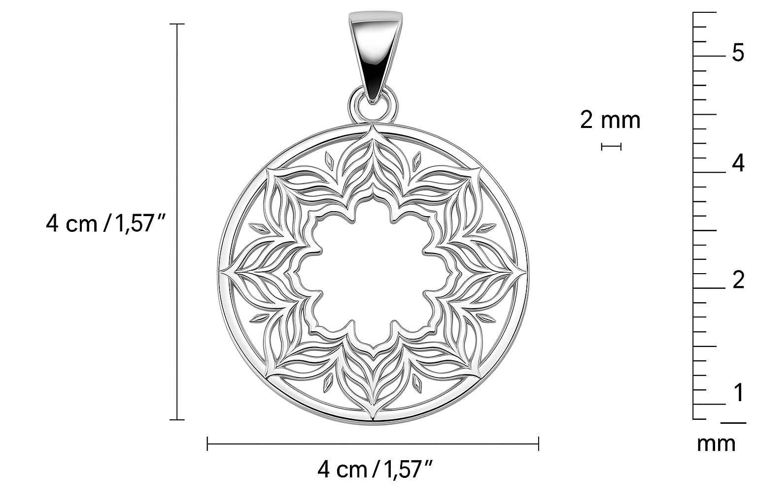 Sterling Silver Pendant - Handcrafted Necklace Charm S201925 - Rosa argento