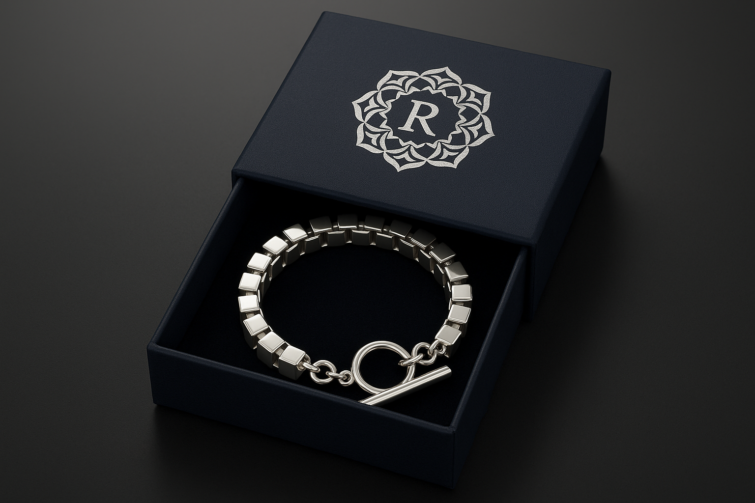 Premium packaging with Rosa Argento logo on cover