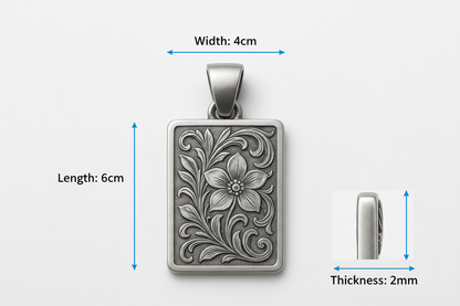 Psr23 pendant with measurements - 6cm length, 4cm width, 2mm thickness