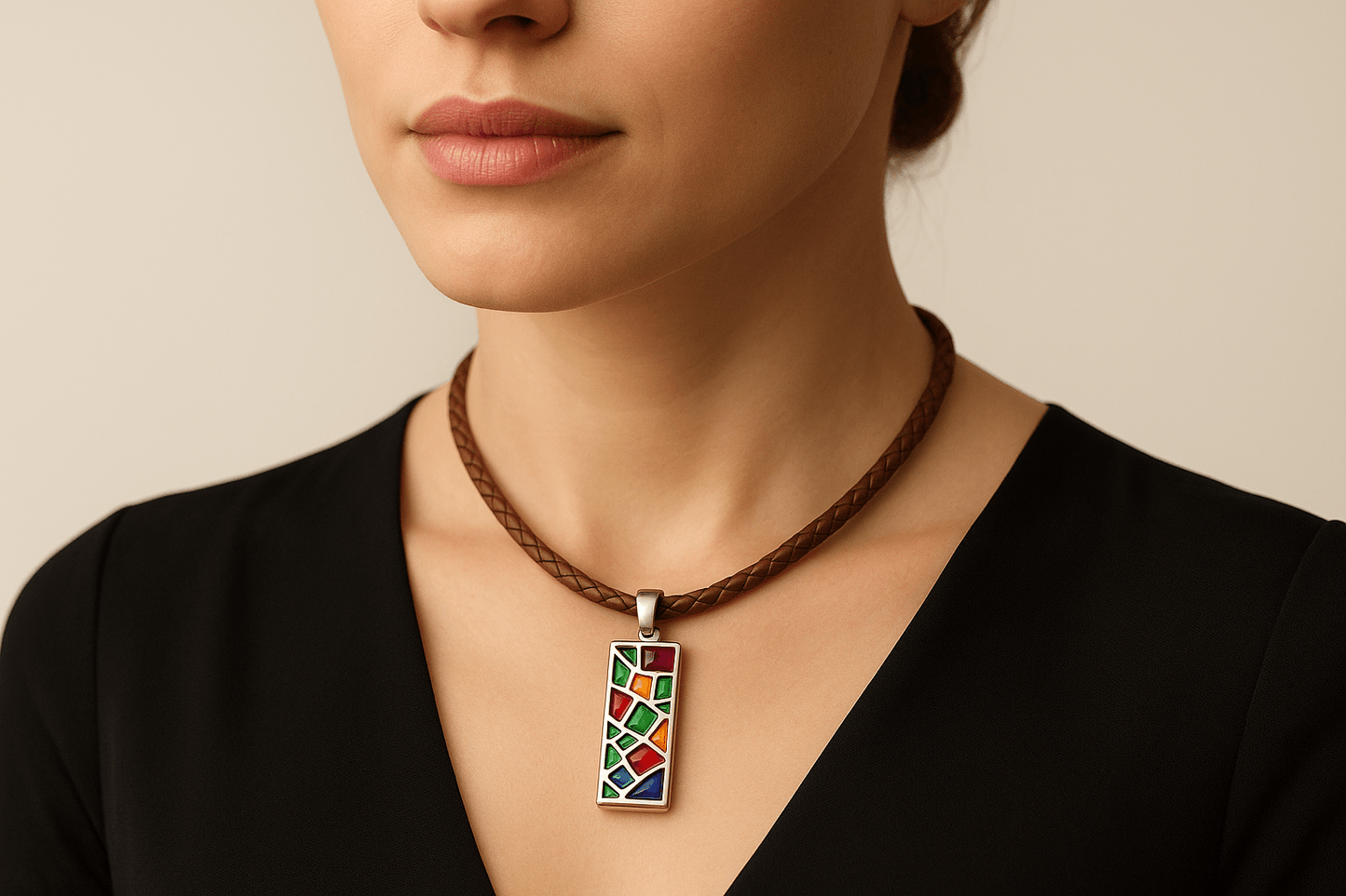 Mp1 Silver Rainbow Mosaic Pendant - Premium Quality S201125 - Rosa argento