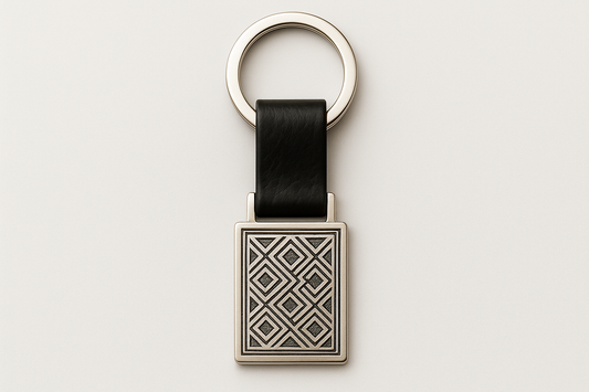 Rectangular keychain with geometric pattern