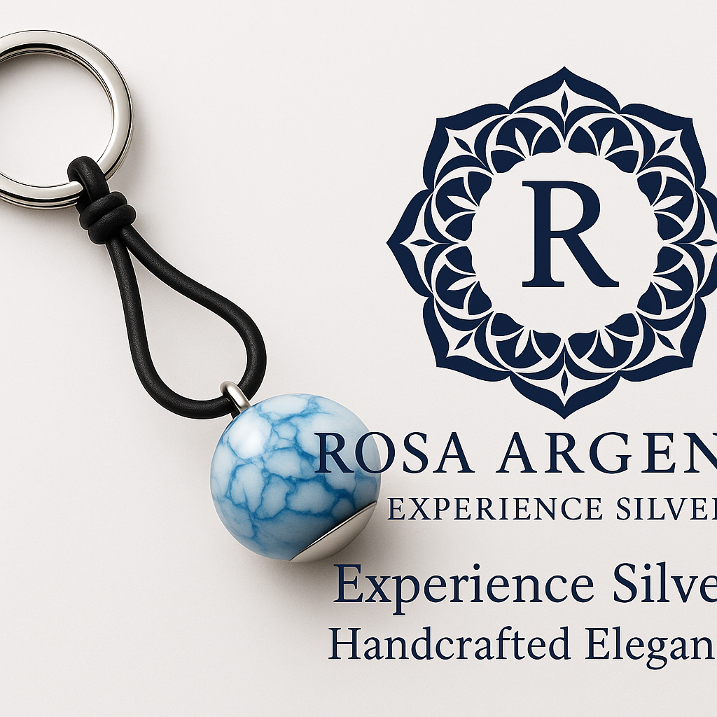 Rosa Argento Blue Marble Keychain Banner