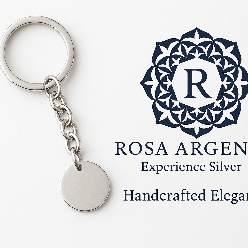 Rosa Argento Circular Pendant Keychain Banner