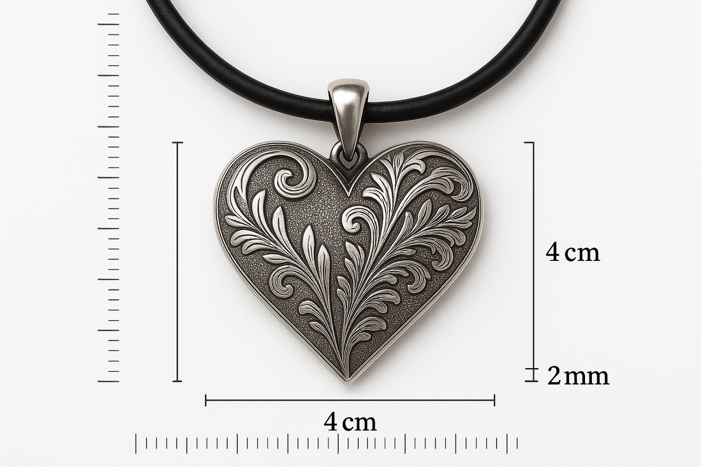Rosa Argento Silver Heart Pendant - Handcrafted 925 Sterling Silver with Engraved Floral Patterns S201525 - Rosa argento