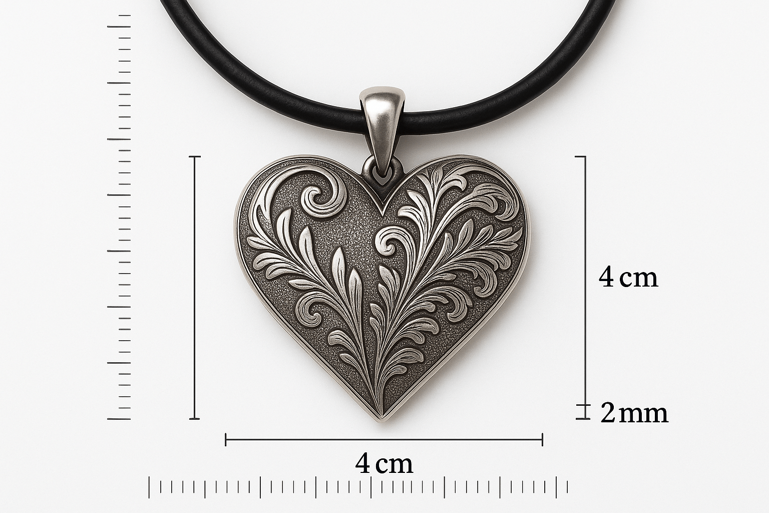 Rosa Argento Silver Heart Pendant - Handcrafted 925 Sterling Silver with Engraved Floral Patterns S201525 - Rosa argento