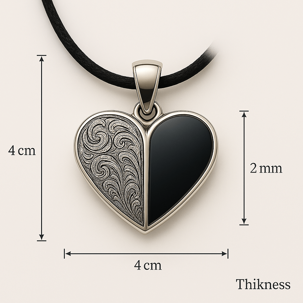 Rosa Argento Silver Heart Pendant with Black Inlay - 925 Sterling Silver - S201625 - Rosa argento
