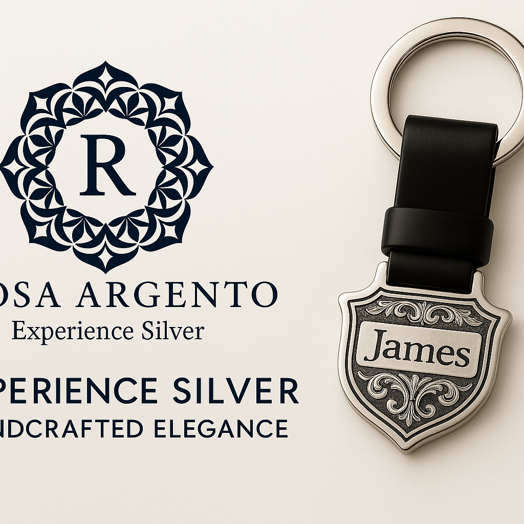 Km3 Silver Shield Keychain with Custom Engraving - Premium Quality S501025 - Rosa argento