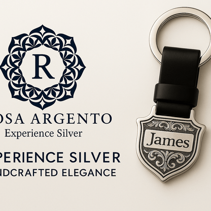 Km3 Silver Shield Keychain with Custom Engraving - Premium Quality S501025 - Rosa argento
