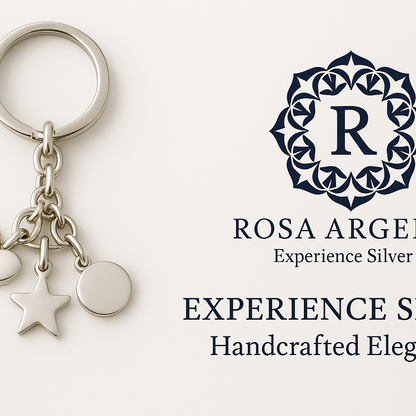 Rosa Argento Triple Pendant Keychain Banner