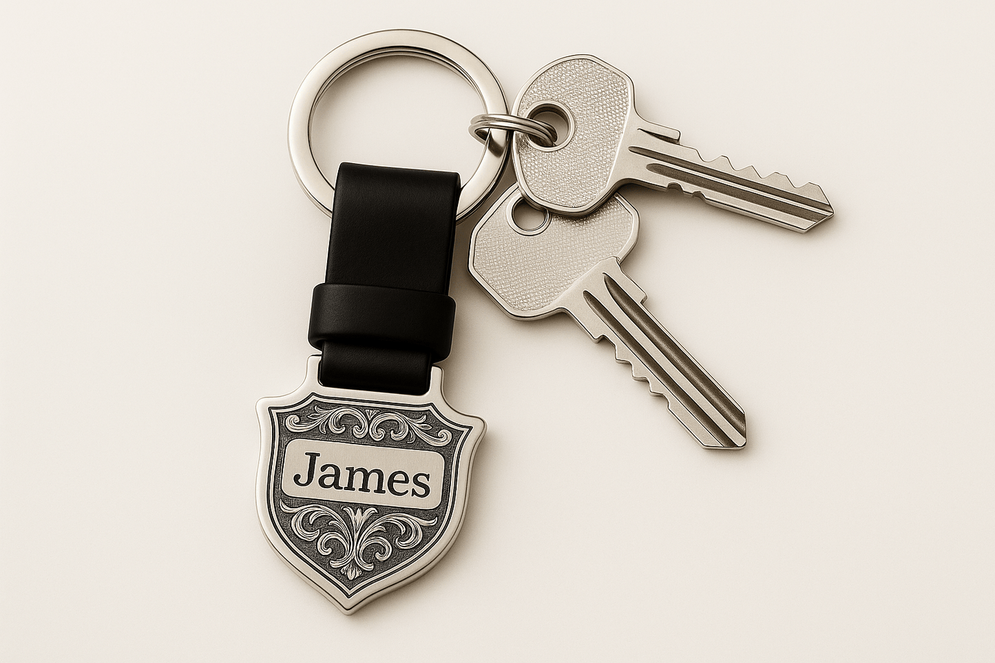 Km3 Silver Shield Keychain with Custom Engraving - Premium Quality S501025 - Rosa argento