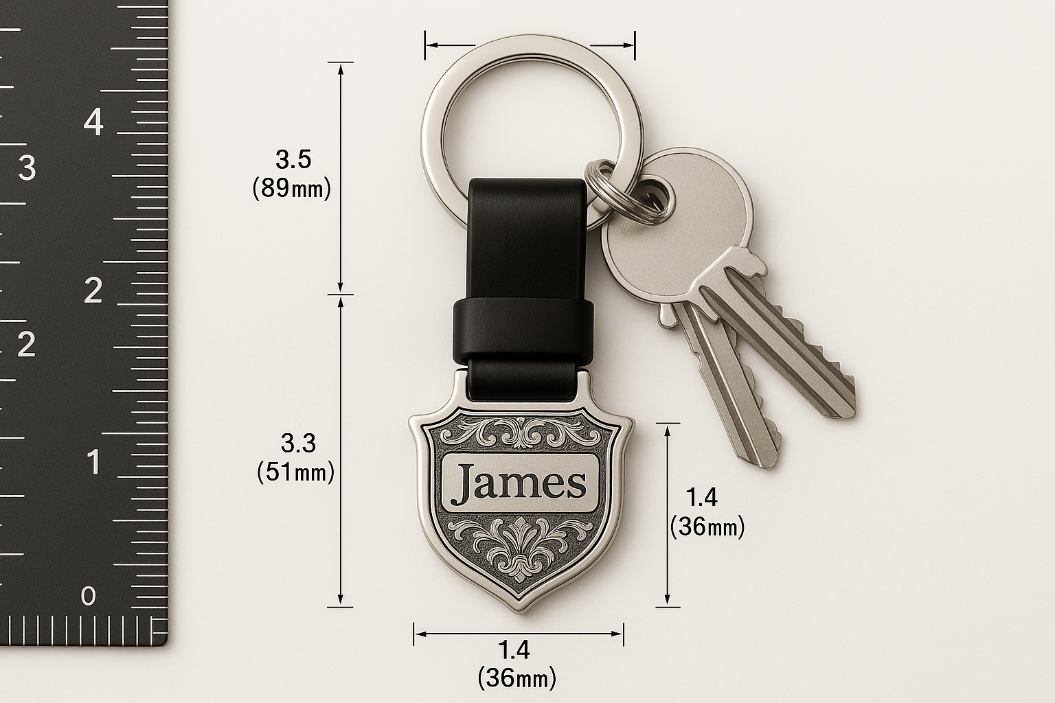 Km3 Silver Shield Keychain with Custom Engraving - Premium Quality S501025 - Rosa argento