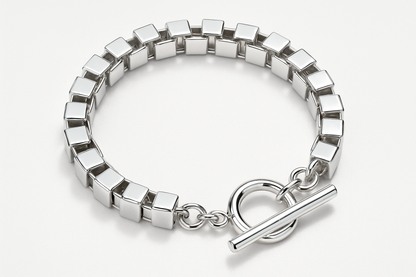 Shining silver box chain bracelet with square links