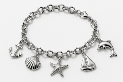 Sterling Silver Charm Bracelet - Handcrafted Jewelry S301525 - Rosa argento