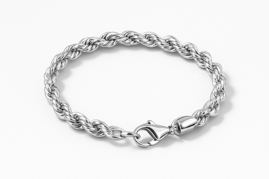 Shining silver rope chain bracelet with twisted links