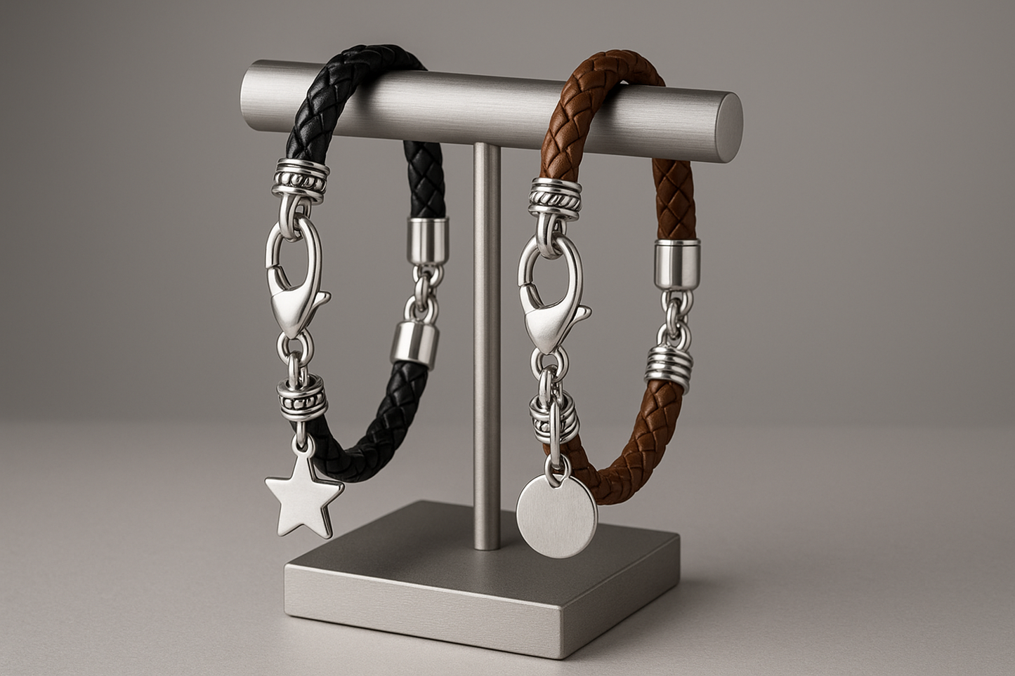 Silver and leather bracelets