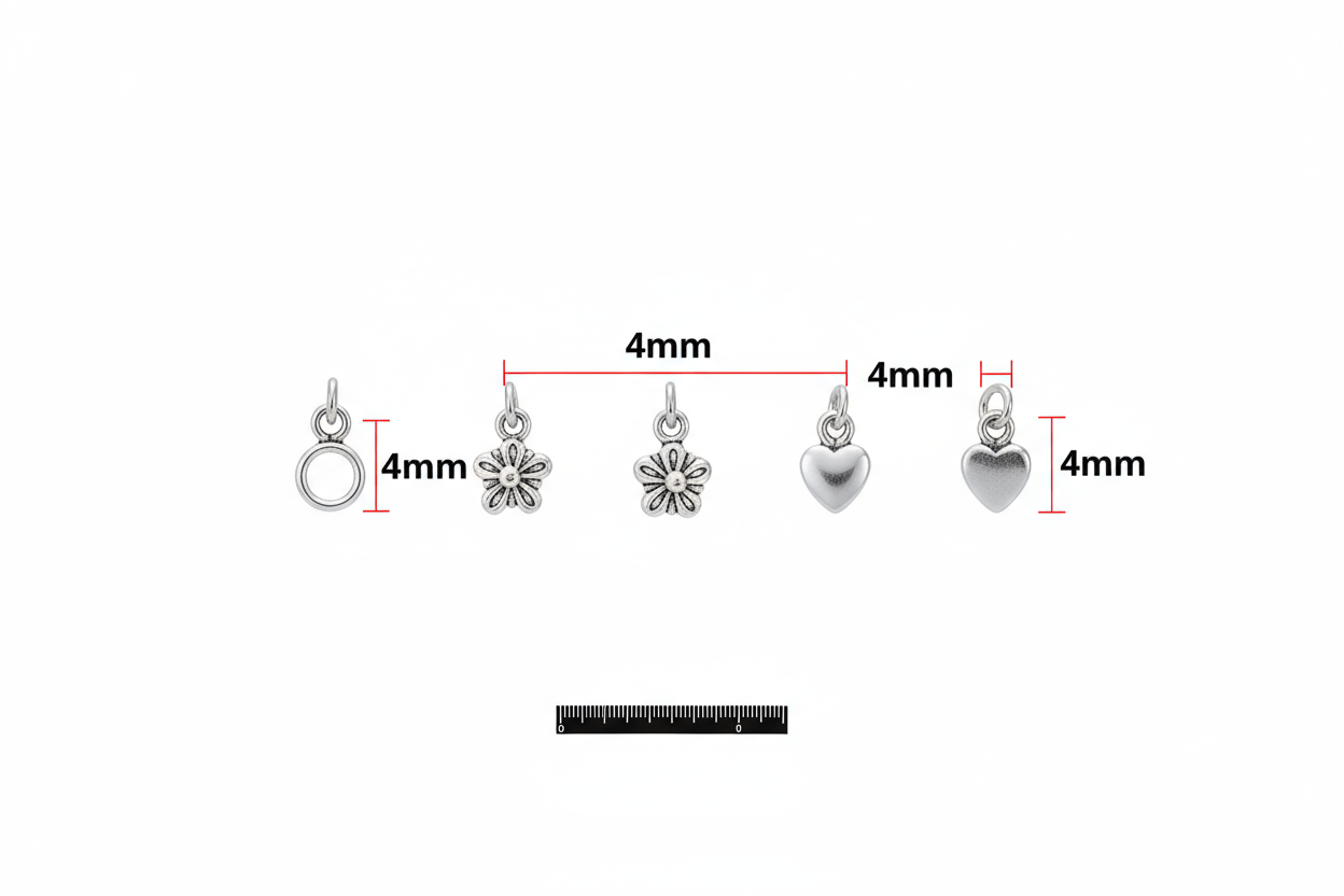 Silver Ankle Bracelet with Charms & Toe Ring Set - Handcrafted Anklet S800125 - Rosa argento