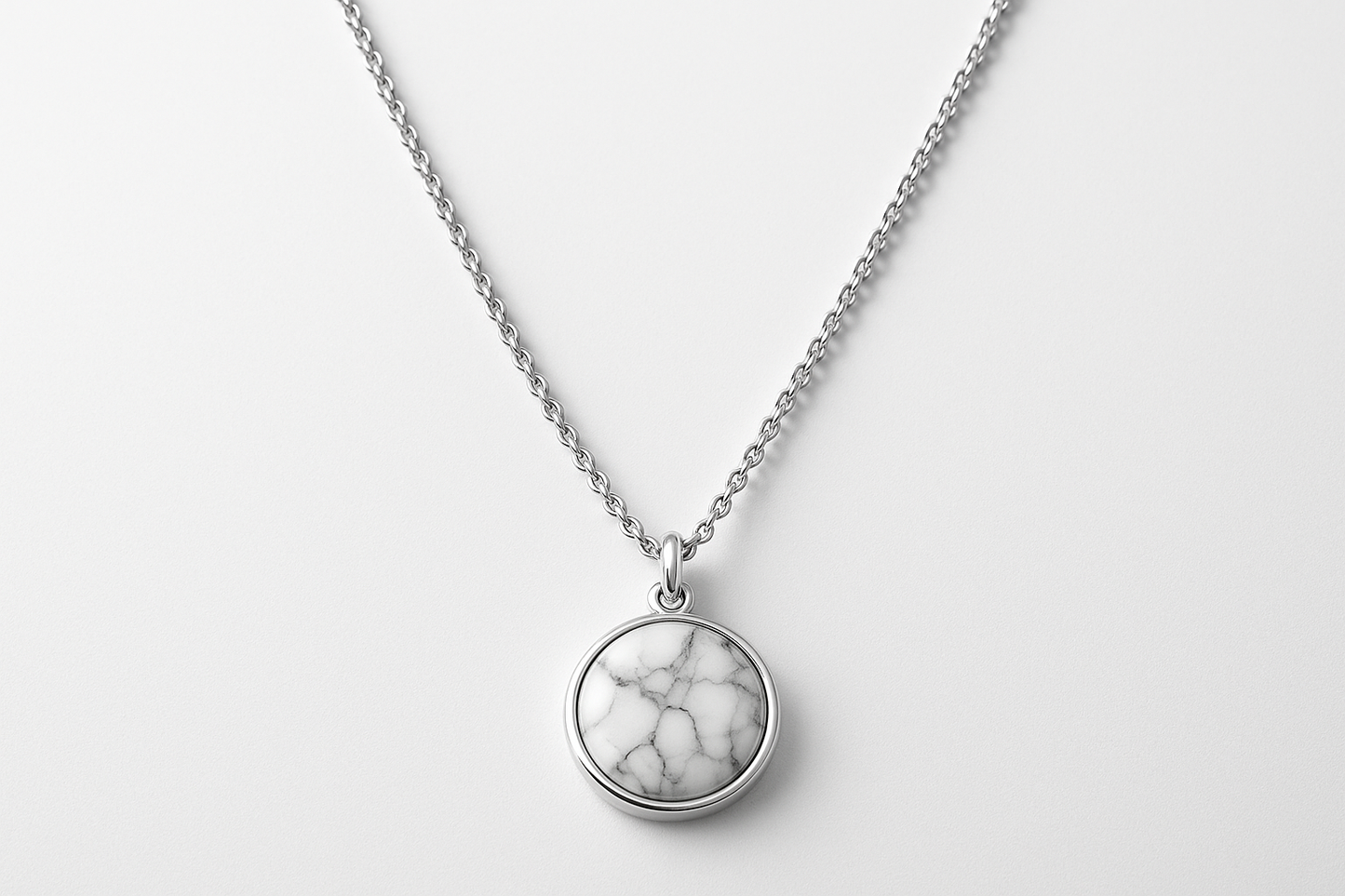 Silver necklace with marble stone pendant