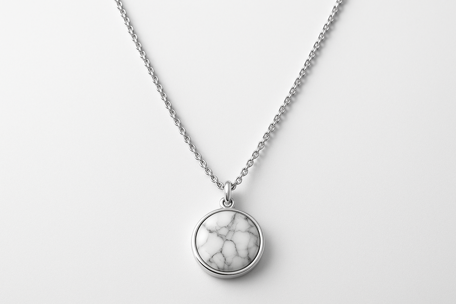 Silver necklace with marble stone pendant