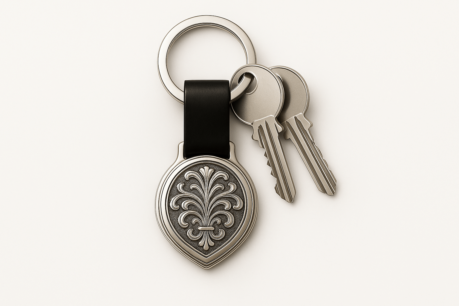 Kms2 Silver Teardrop Keychain with Leaf Pattern - Premium Quality S500925 - Rosa argento