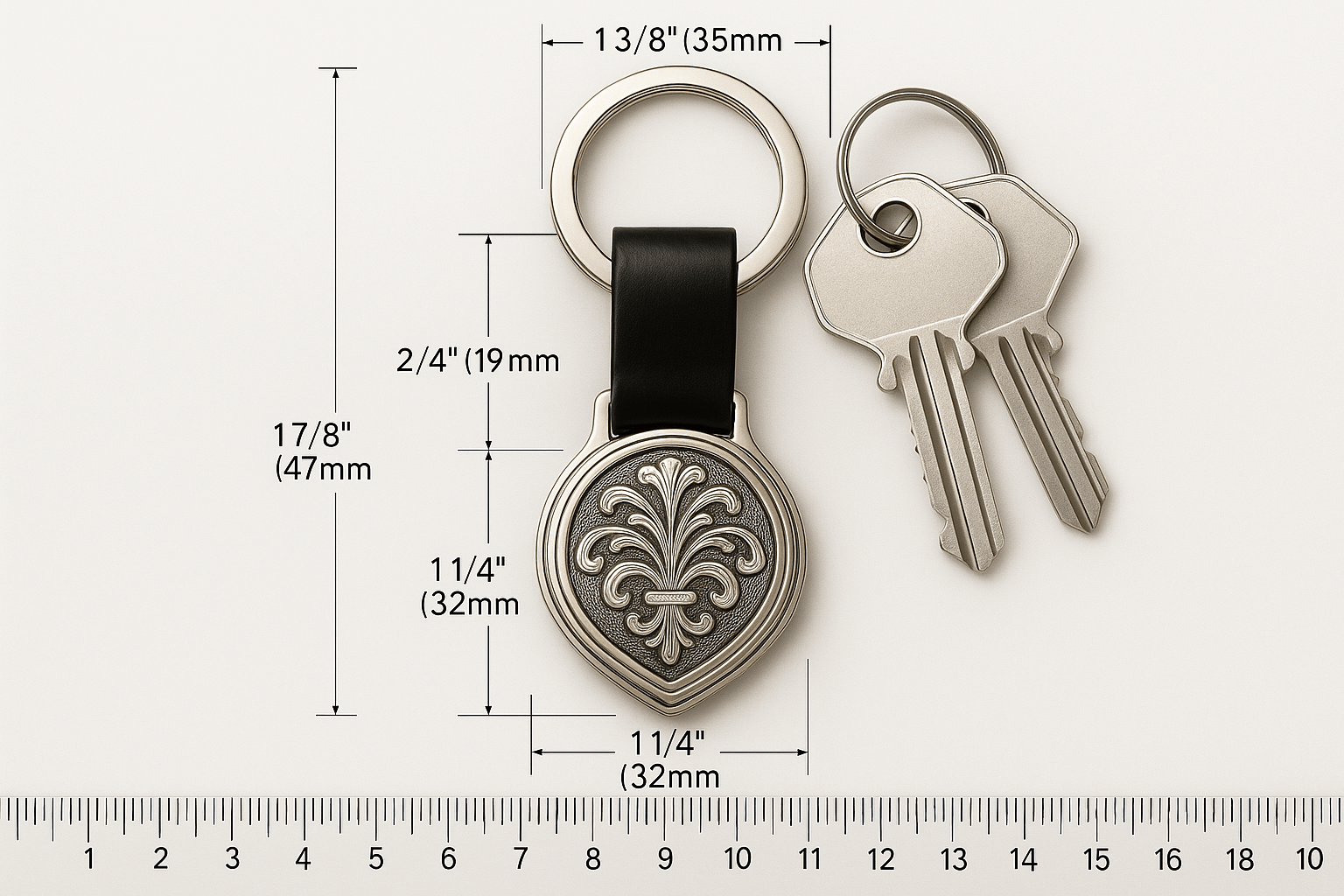 Kms2 Silver Teardrop Keychain with Leaf Pattern - Premium Quality S500925 - Rosa argento